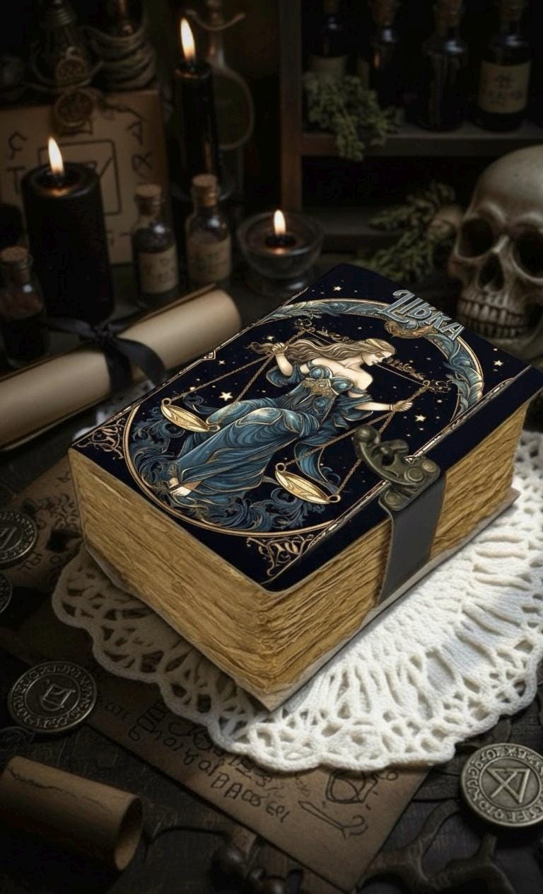 Libra Grimoire Vintage leather journal, Zodiac Leather Journal, Blank spell book of shadows Birthday Gifts For Him Her