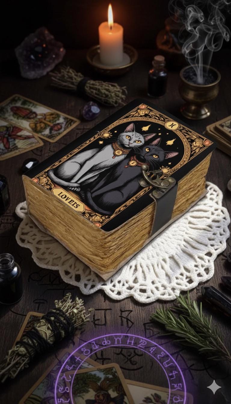 The Lovers Grimoire Journal: Cat Lover Print Book of Shadows Magic Leather Journal, Spell book Magic Cat  Journal Gifts for Women