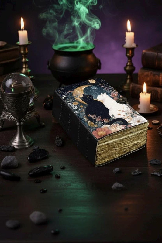 Grimoire leather journal, Print Cat Journal, Blank spell book book of shadows Leather Celestial Gifts For Him Her