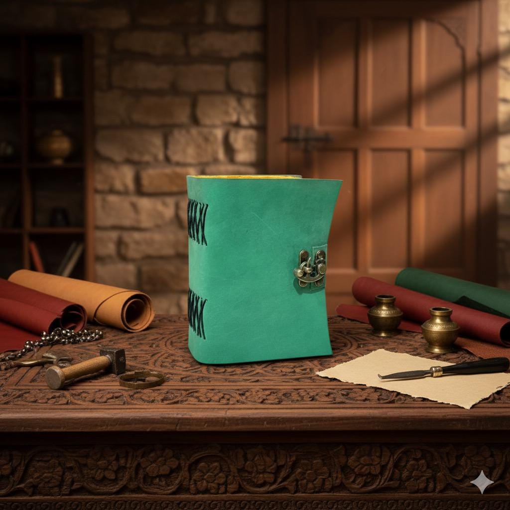 Leather Journal - Blank Spell Book of Shadows, Grimoire Journal, Travel Writing Notebook, Antique Deckle Edge Paper Gifts For Women