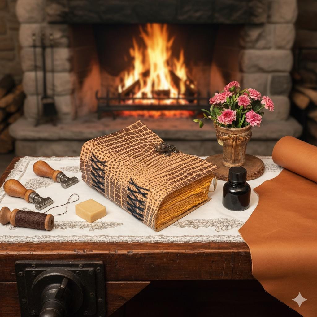 Crocodile Design leather Journal - Blank spell Book of shadows, Grimoire Journal, Travel Writing Notebook, Antique Deckle Paper Lock Closure