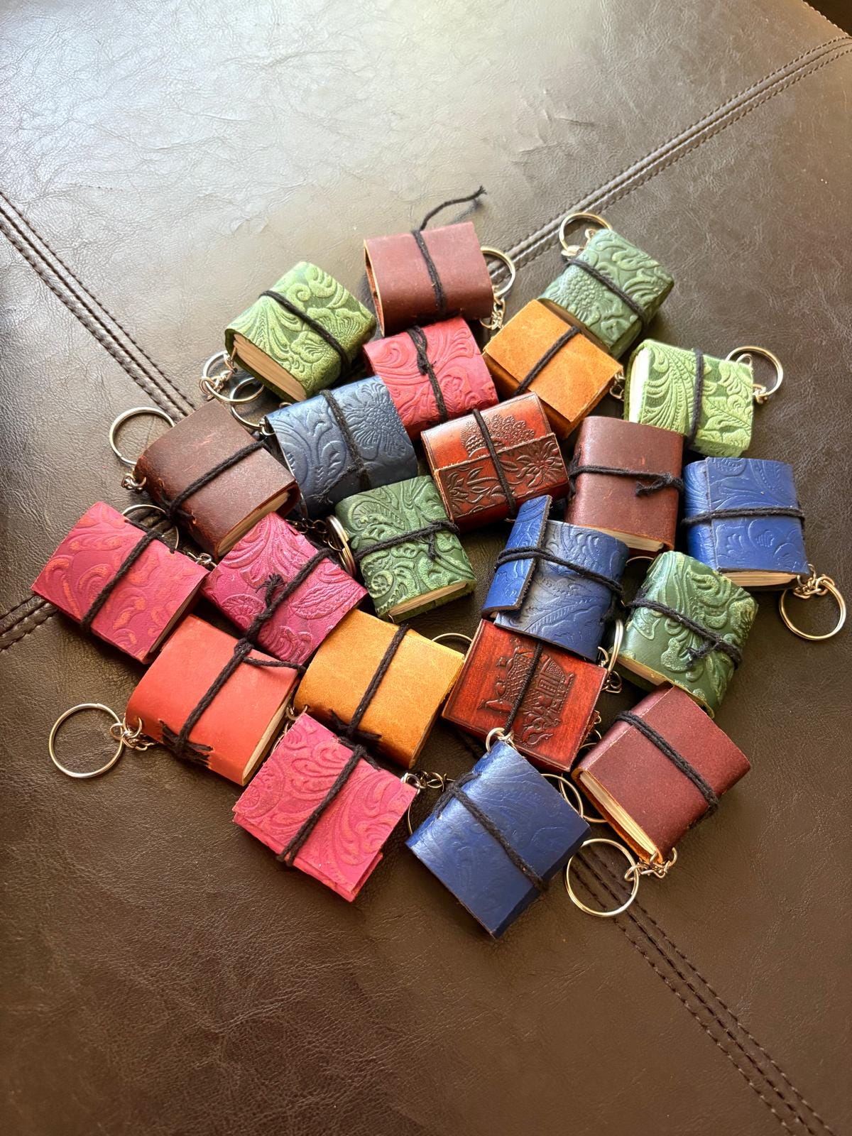 Leather keychain with white paper ( Set of 4) various designs pure leather