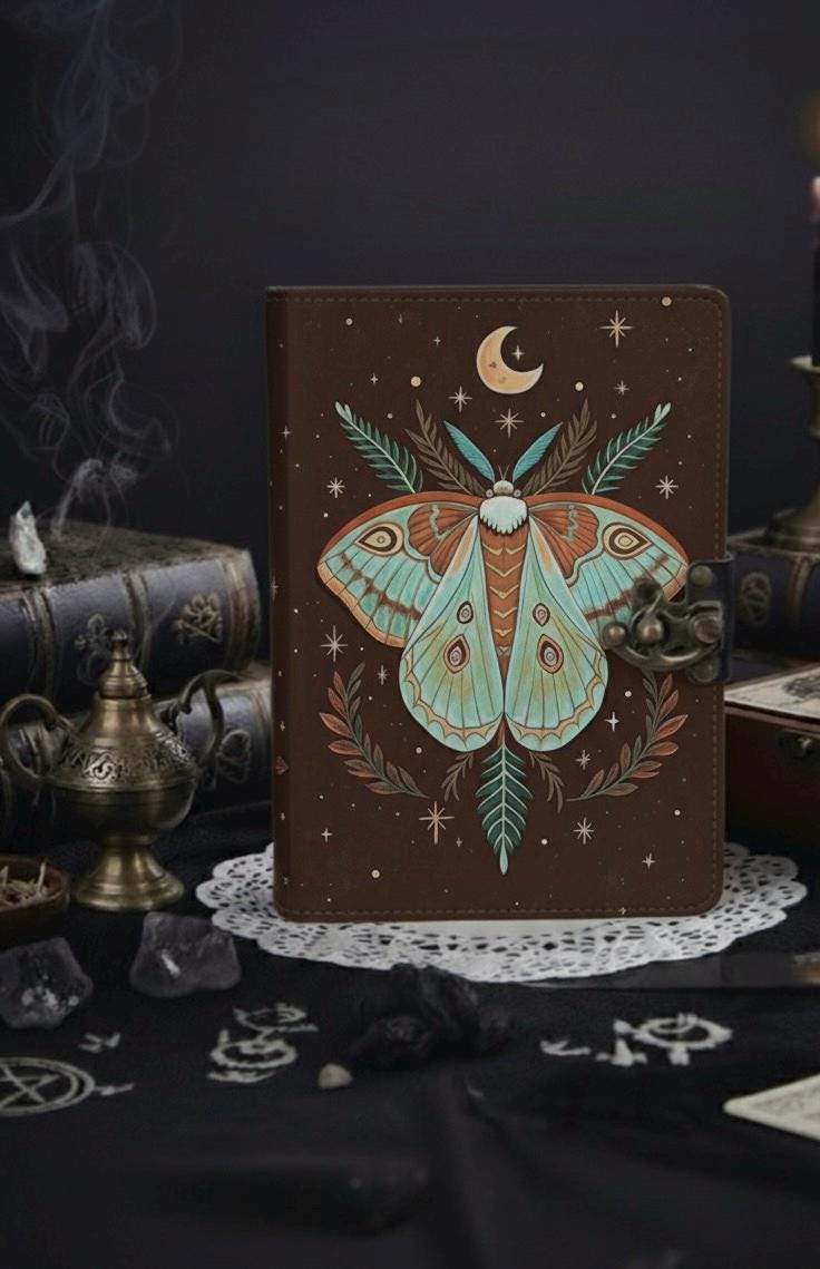 400 Page Floral Luna Moth Journal – Celestial Leather Grimoire | Handmade Book of Shadows | Witchy Garden Sketchbook | Full Moon Spell Diary