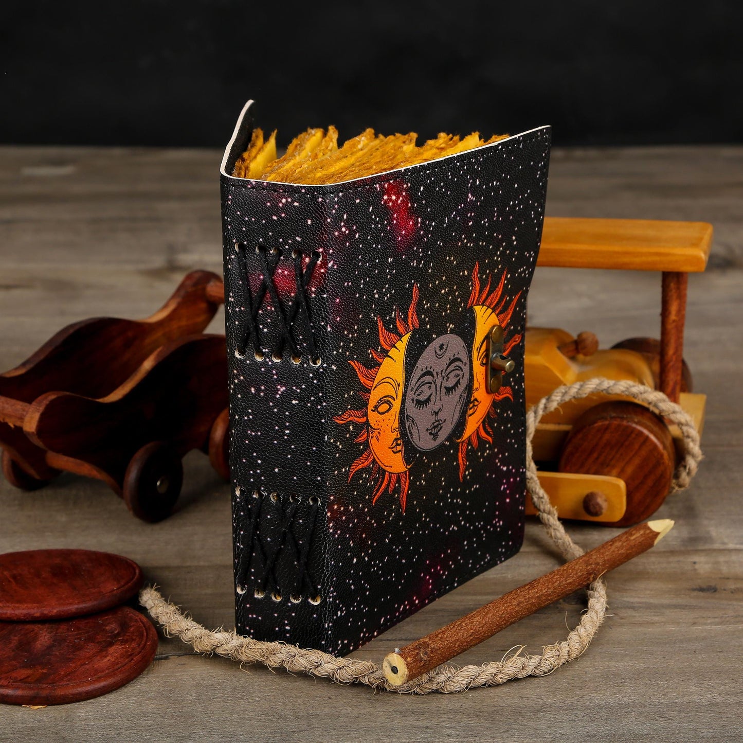 400 Page Large Sun Moon Grimoire Vintage leather journal, Moon Leather Journal, Blank spell book of shadows Halloween Gifts For Him Her