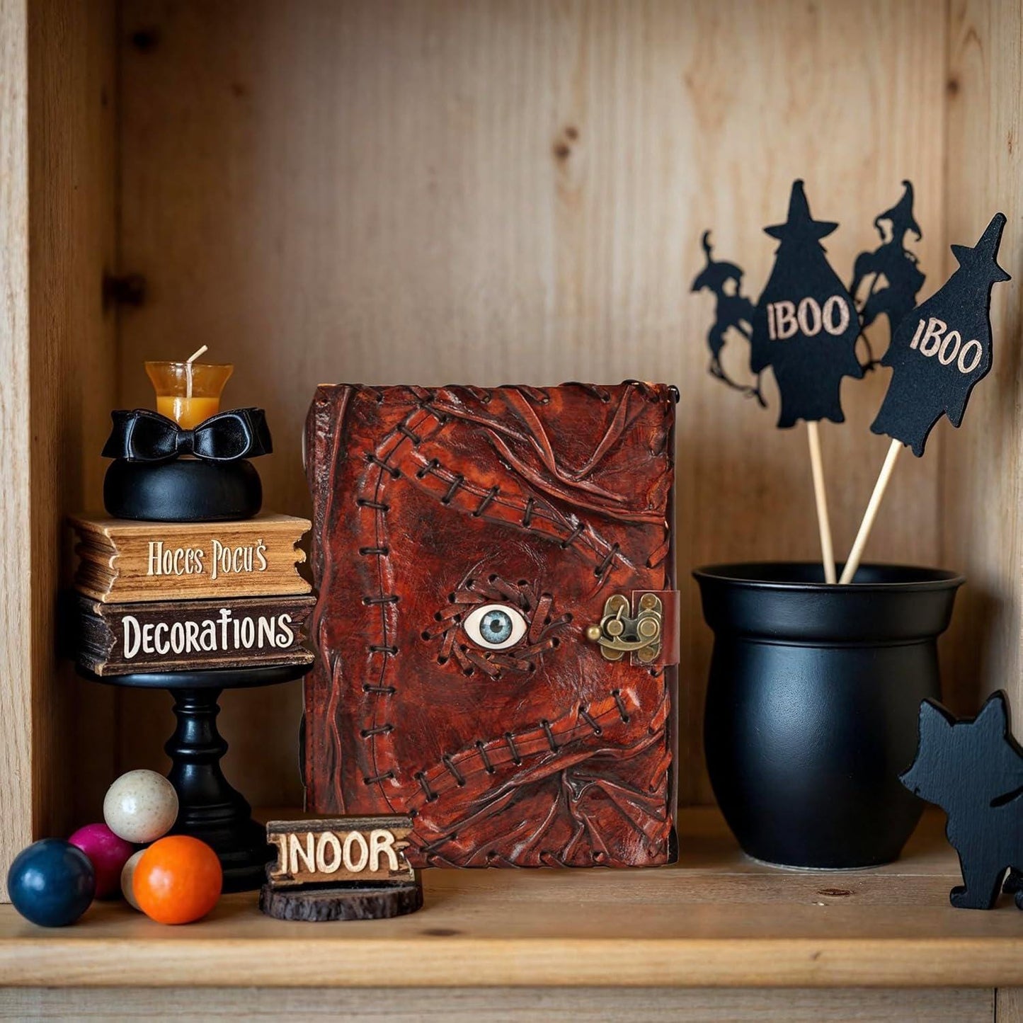 Hocus Pocus Book, Hocus Pocus Spooky Decor Gifts for Halloween, Spell Book of Shadows Grimoire Leather Journal Halloween Decorations Book