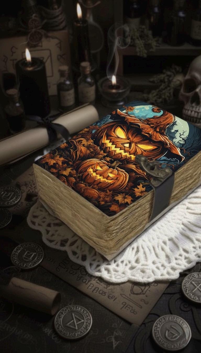 Halloween Pumpkin Spell Book leather journal, Pumpkin Leather Journal, Grimoire book of shadows Halloween Gifts For Him Her