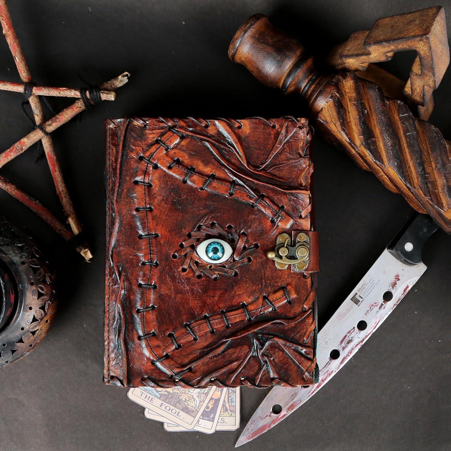 Hocus Pocus Book, Hocus Pocus Spooky Decor Gifts for Halloween, Spell Book of Shadows Grimoire Leather Journal Halloween Decorations Book