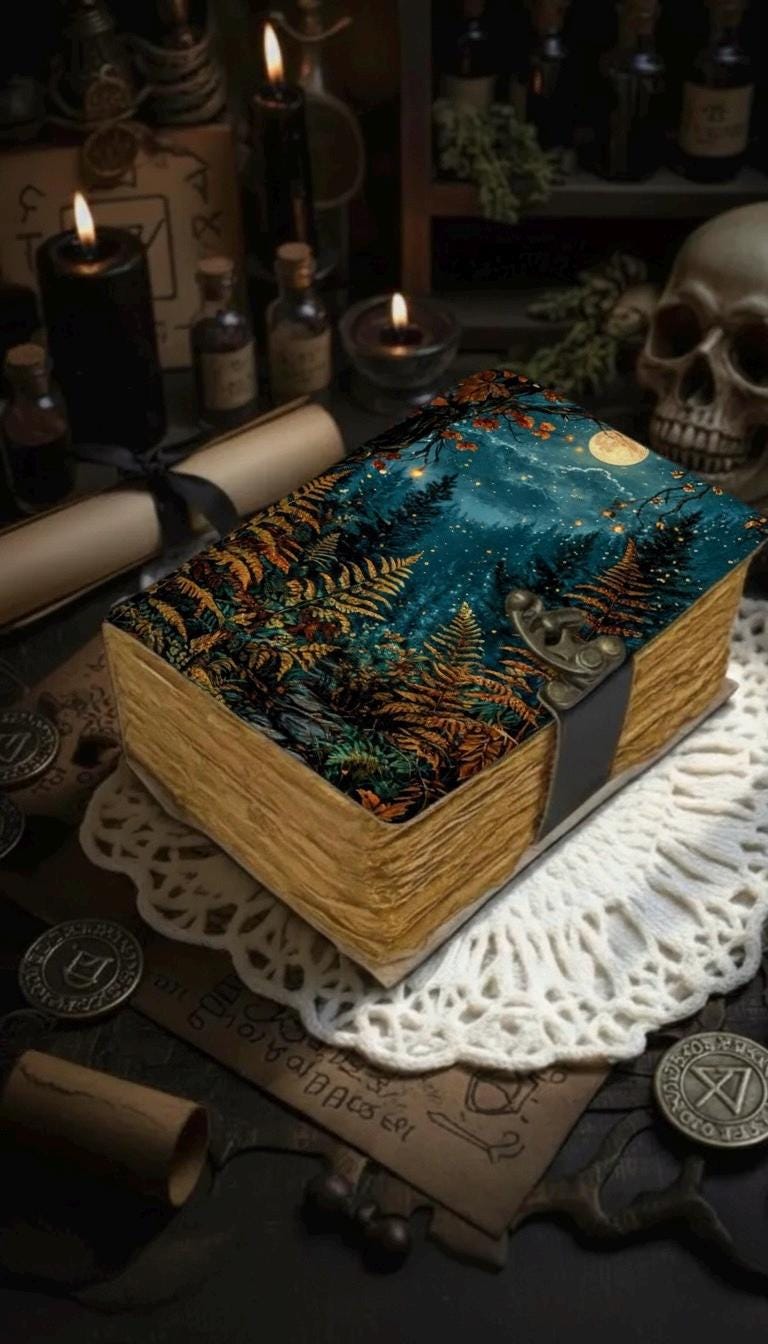 400 Page Grimoire Vintage leather journal, Moon Phase Handmade Fat Journal, Blank spell book of shadows Celestial Gifts For Him Her