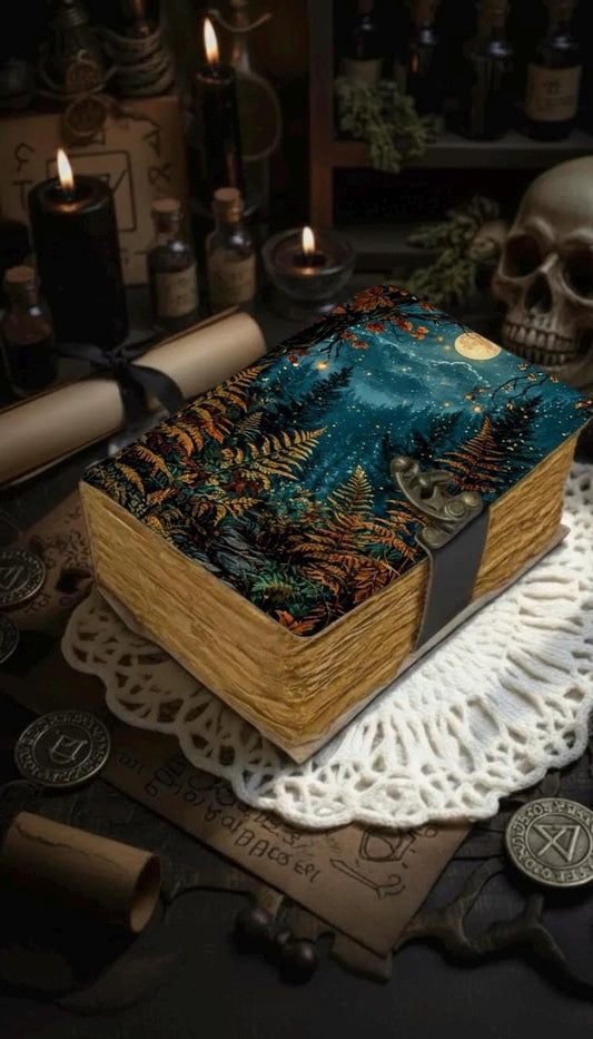 400 Page Grimoire Vintage leather journal, Moon Phase Handmade Fat Journal, Blank spell book of shadows Celestial Gifts For Him Her