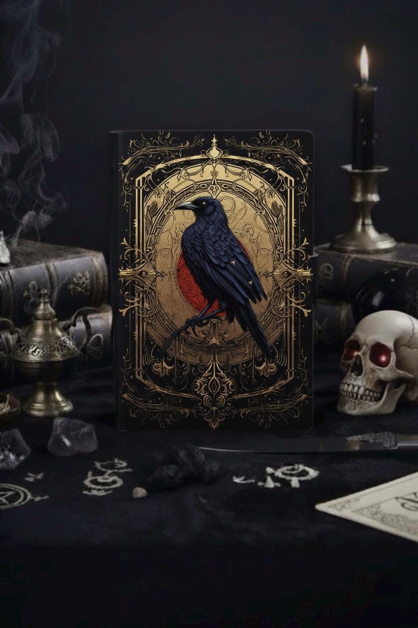Raven Witchcraft Leather Journal Gothic Grimoire Book of Shadows Vintage Raven Grimoire Journal Witchcraft Journal Raven gifts for Halloween