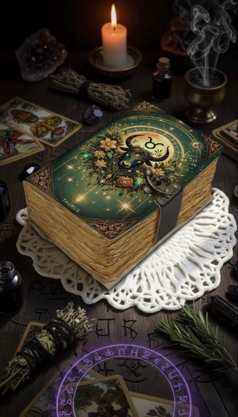 400 Page Large Taurus Grimoire Vintage leather journal, Zodiac Leather Journal, Blank spell book of shadows Birthday Gifts For Him Her