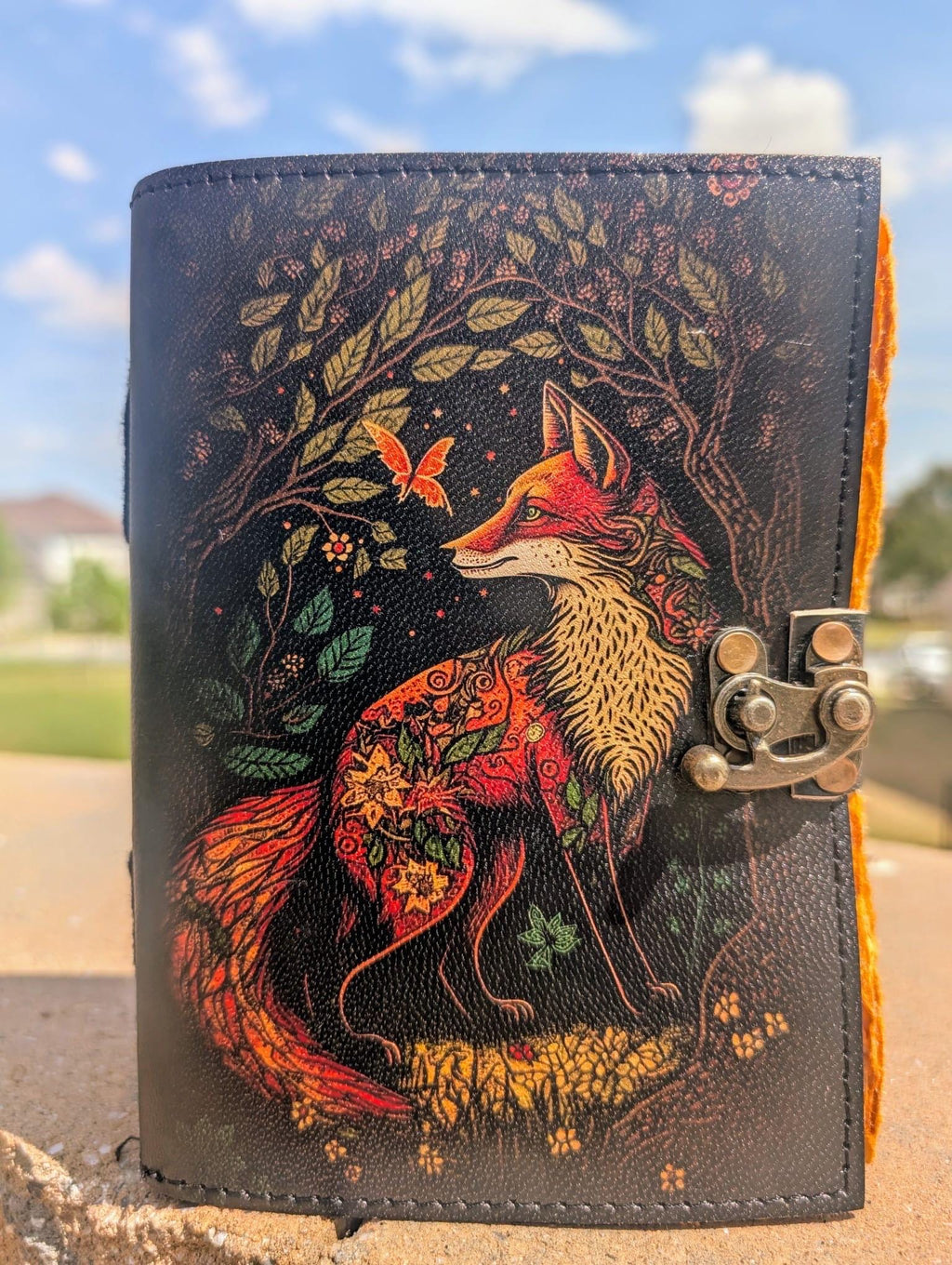 Handmade Fox Leather Journal: Vintage Grimoire Book of Shadows