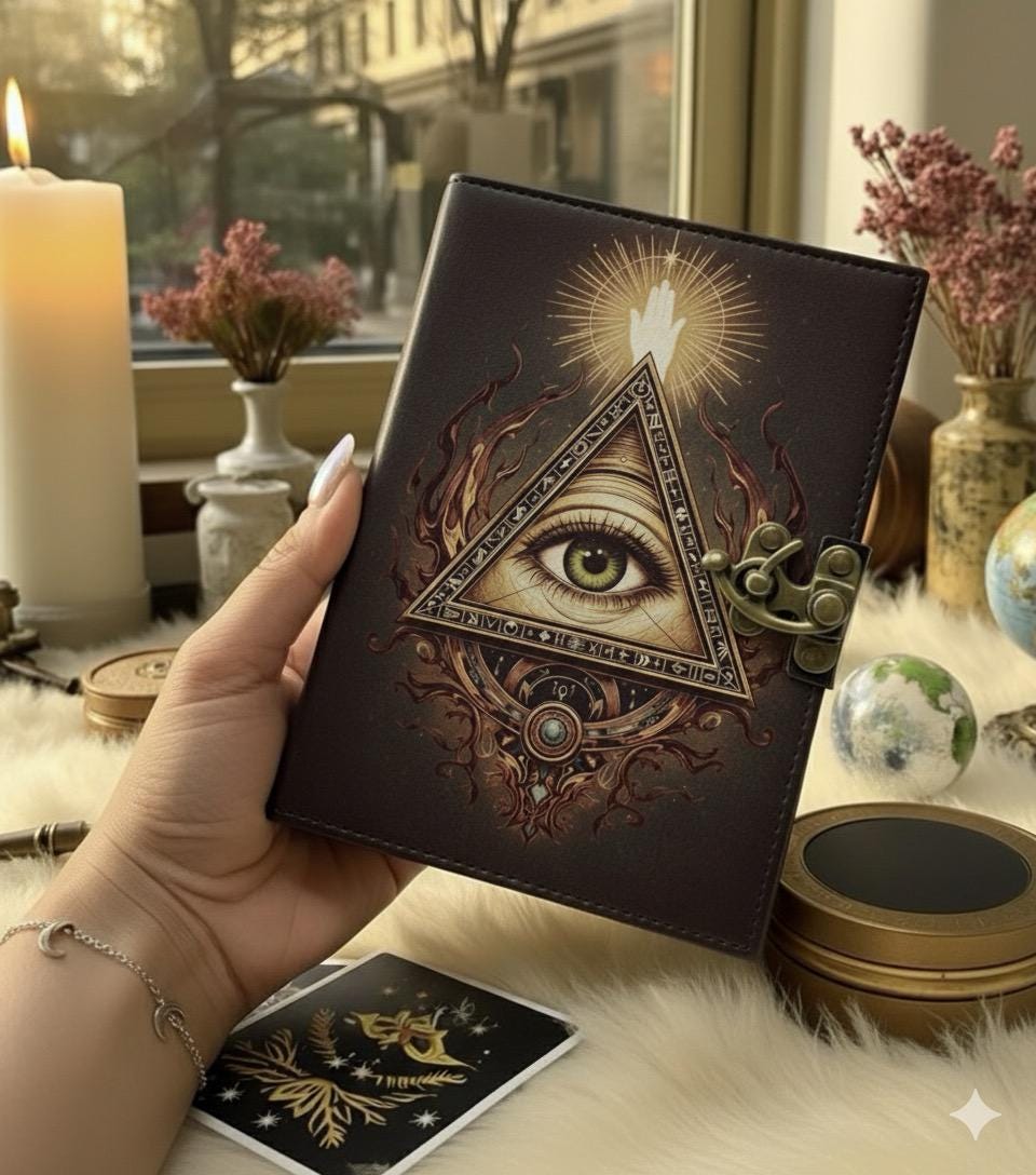 Iluminate Grimoire Vintage leather journal, Raven Leather Journal, Blank spell book of shadows Halloween Gifts For Him Her