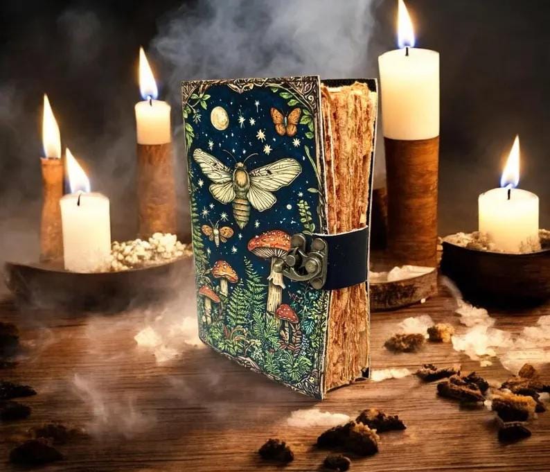 Luna Moth Leather Journal: Blank Spell Book of Shadows, Witchcraft Supplies