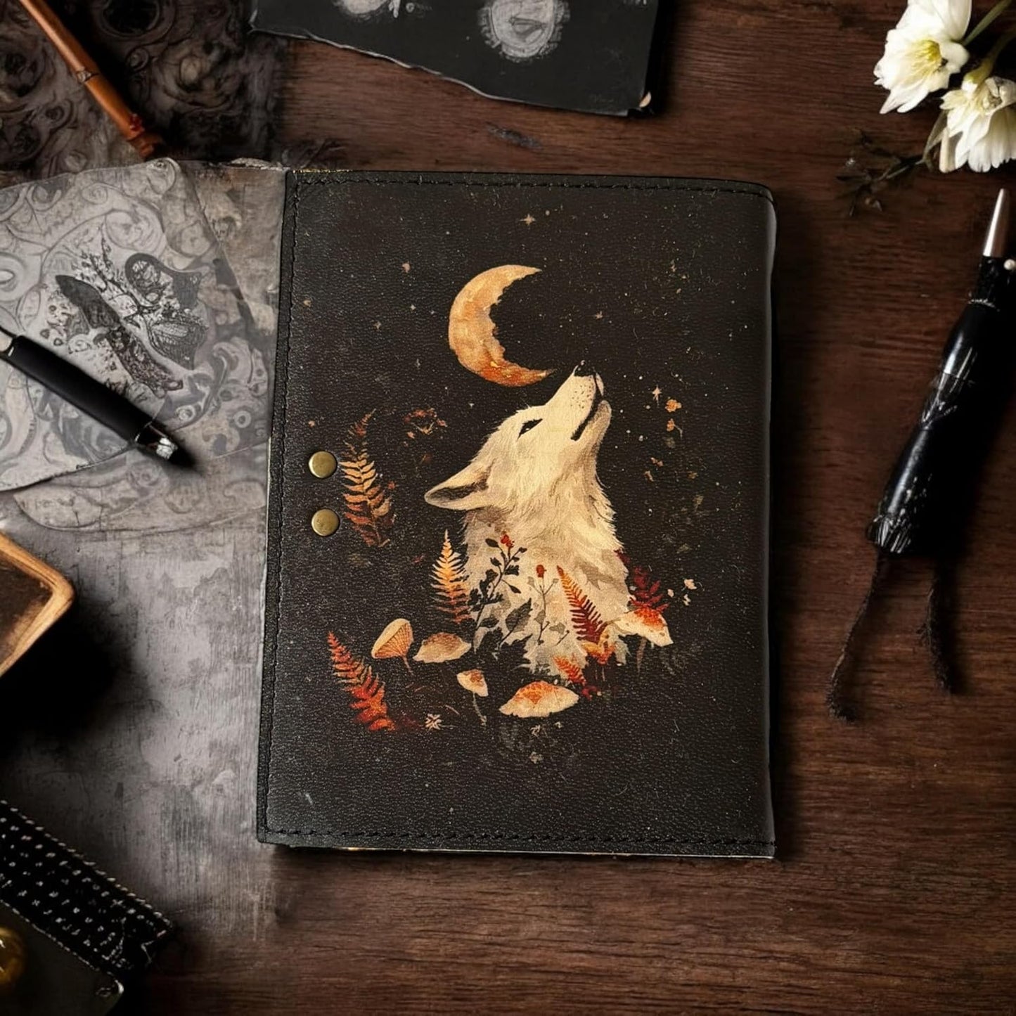 Fox Leather Grimoire Journal Leather Notebook Sketchbook