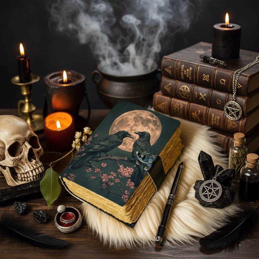 Raven Grimoire Vintage leather journal, Raven Leather Journal, Blank spell book of shadows Halloween Gifts For Him Her