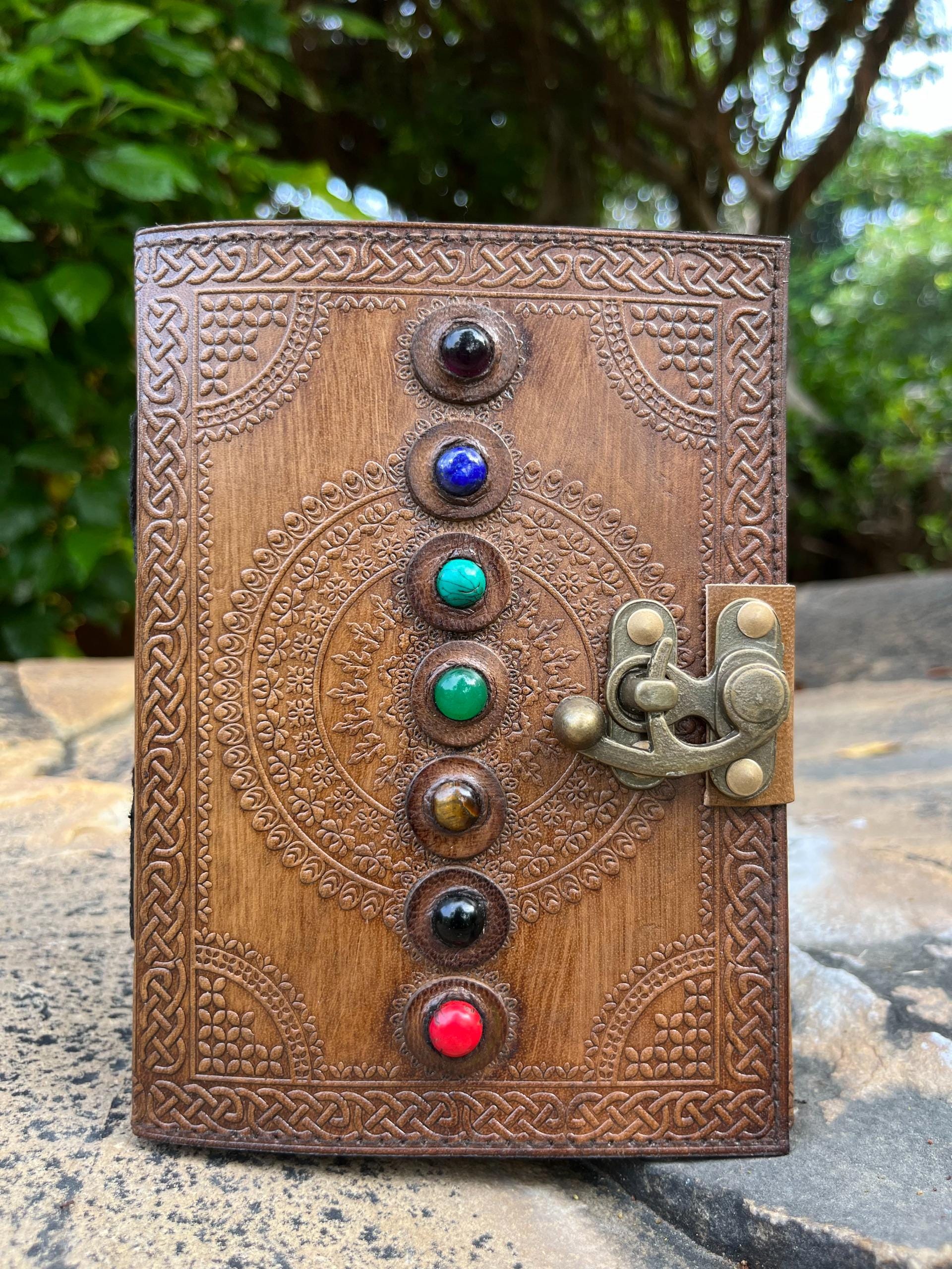 Handmade Leather Journal: Seven Stone Book of Shadows with Lock