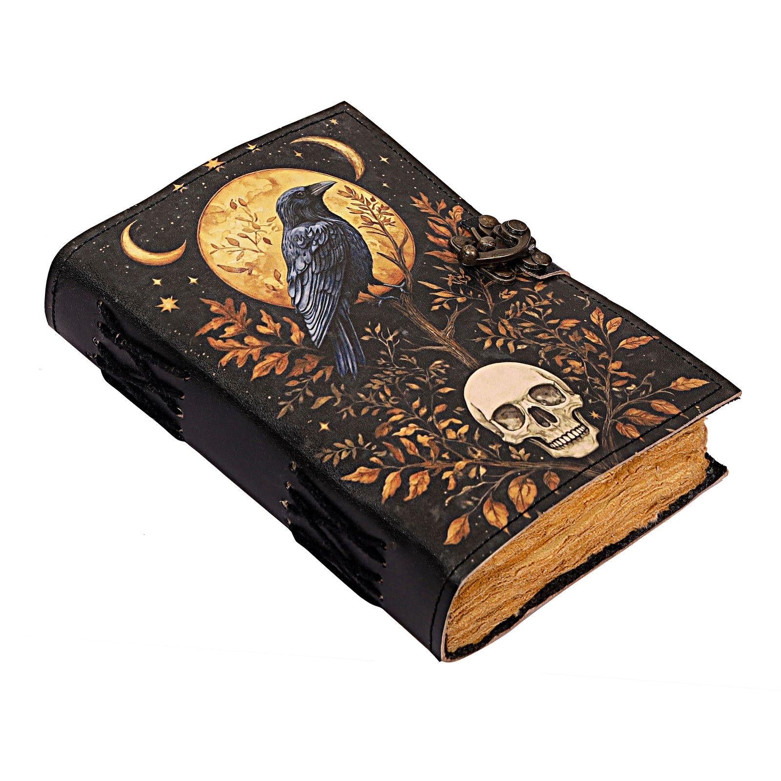 Raven Leather Journal: Vintage Grimoire Spell Book with Lock