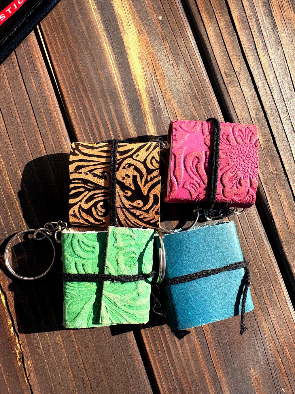 Leather keychain with white paper ( Set of 4) various designs pure leather