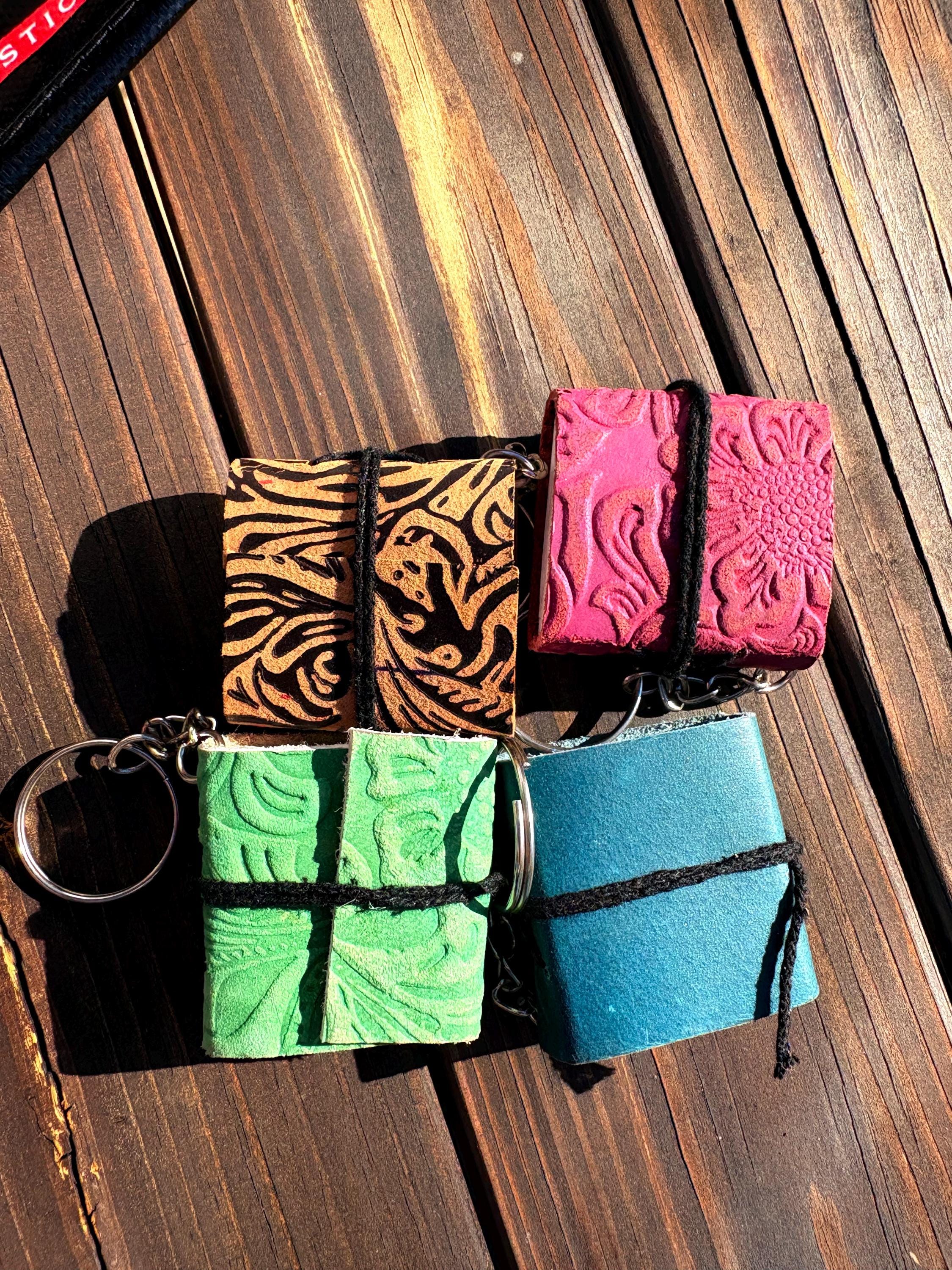 Leather keychain with white paper ( Set of 4) various designs pure leather