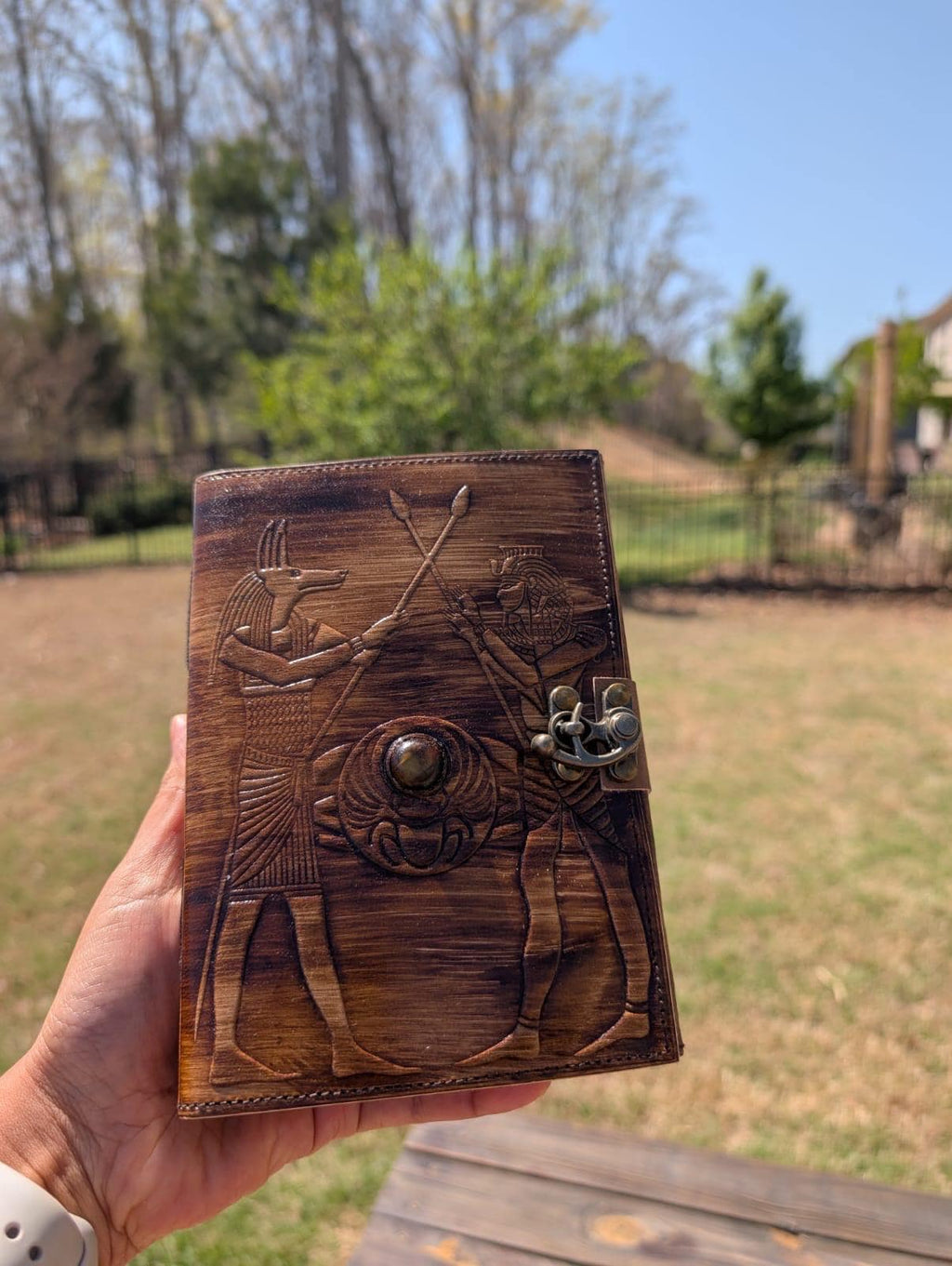 Vintage Leather Journal with Lock: Egyptian Hieroglyphs Grimoire