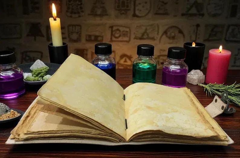 Leather Spell Book of Shadows: Cat Journal Celestial Cat Spellbook