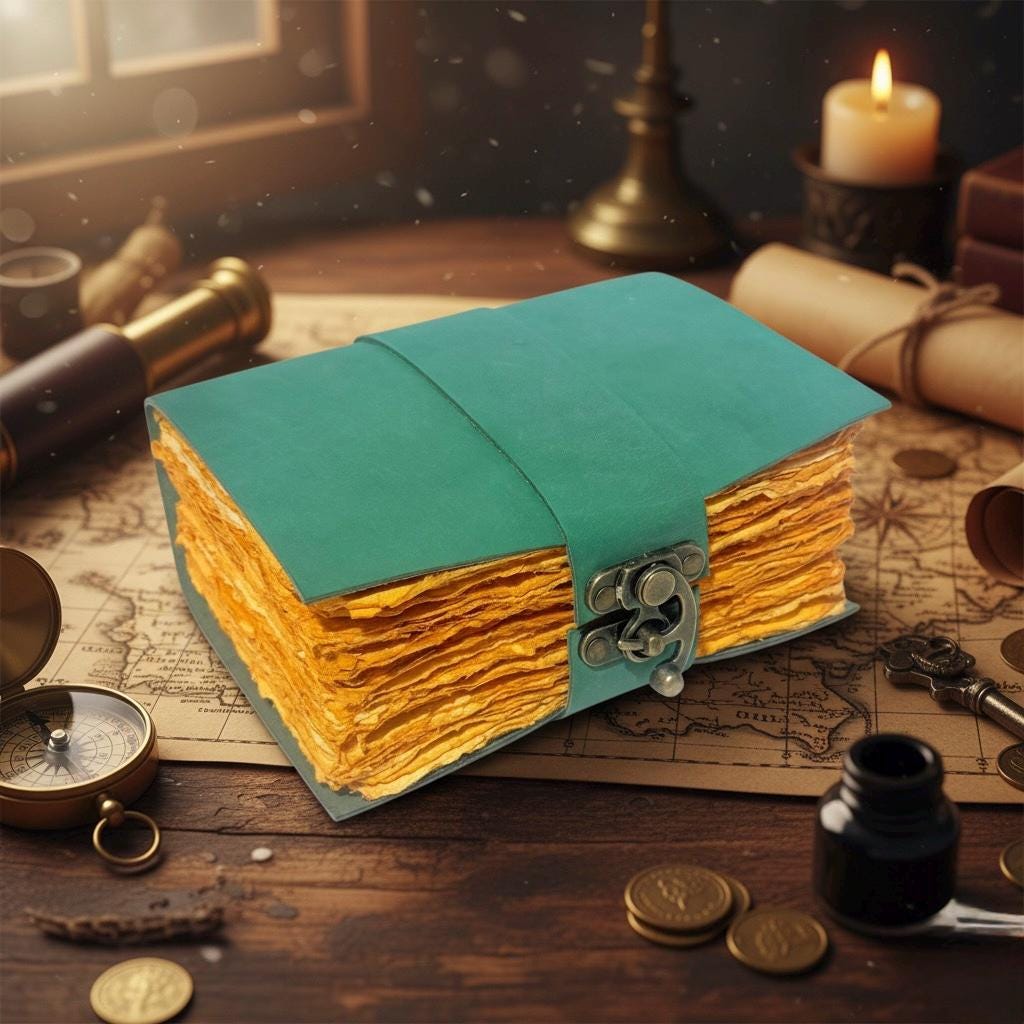 Leather Journal - Blank Spell Book of Shadows, Grimoire Journal, Travel Writing Notebook, Antique Deckle Edge Paper Gifts For Women