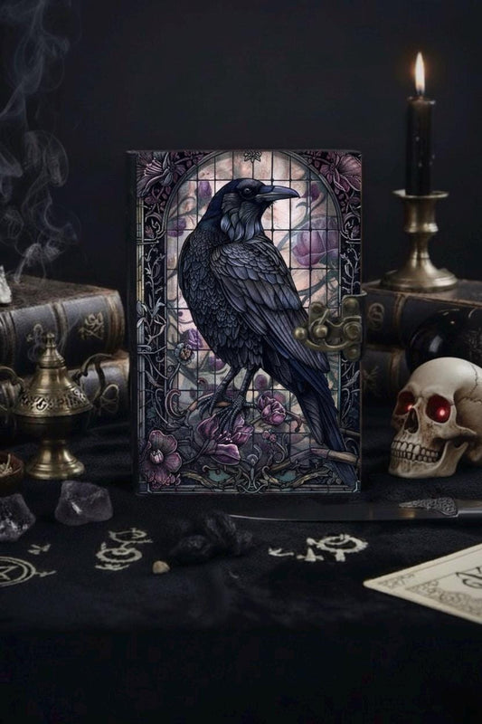 The Raven Leather Journal Gothic Grimoire Book of Shadows Vintage Raven Grimoire Journal Witchcraft Magic Journal Raven gifts for Halloween
