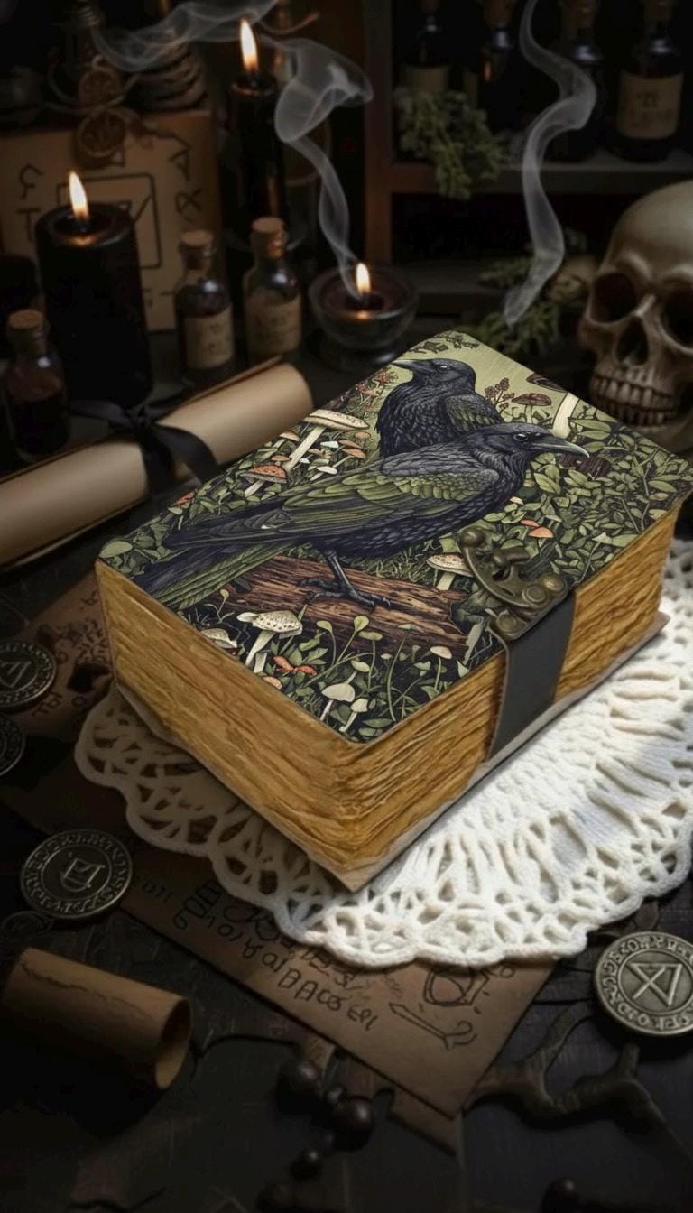 400 Page Large Raven Grimoire Vintage leather journal, Raven Leather Journal, Blank spell book of shadows Halloween Gifts For Him Her