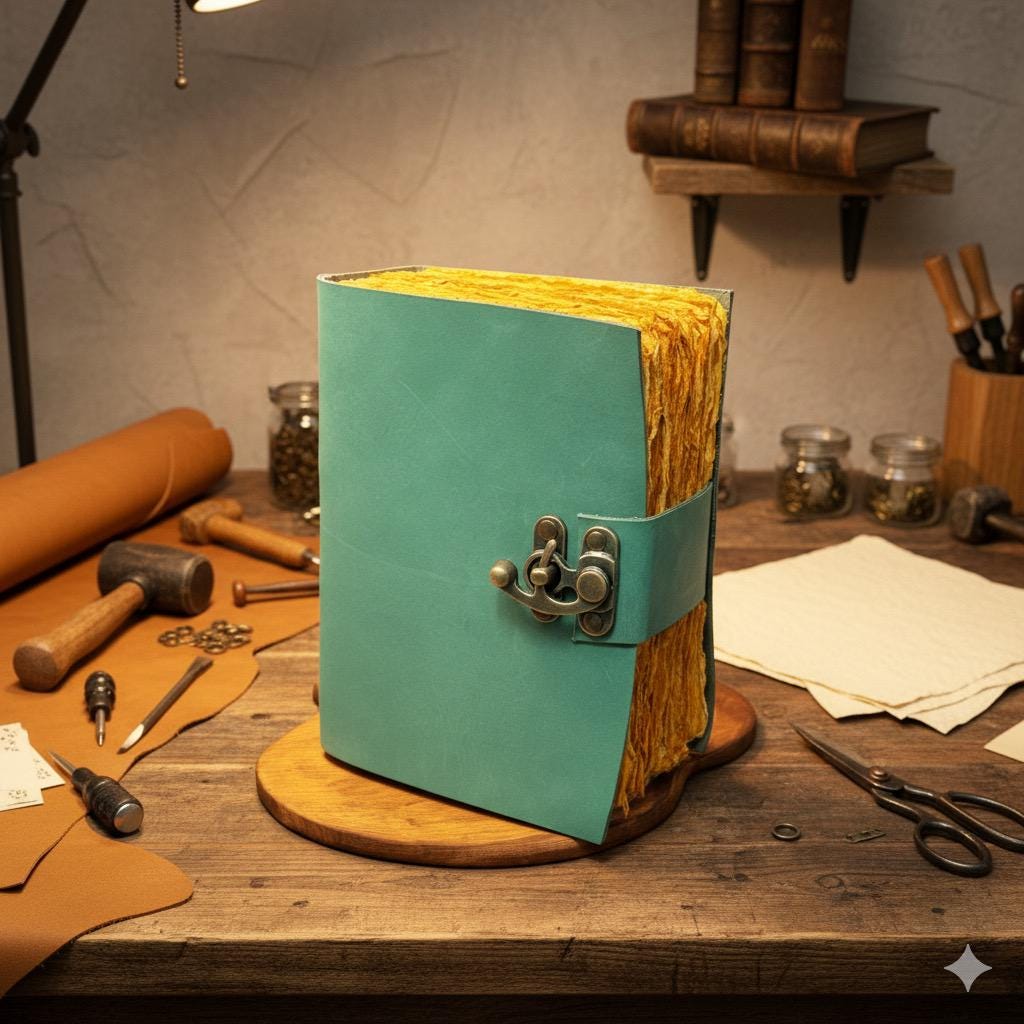 Leather Journal - Blank Spell Book of Shadows, Grimoire Journal, Travel Writing Notebook, Antique Deckle Edge Paper Gifts For Women