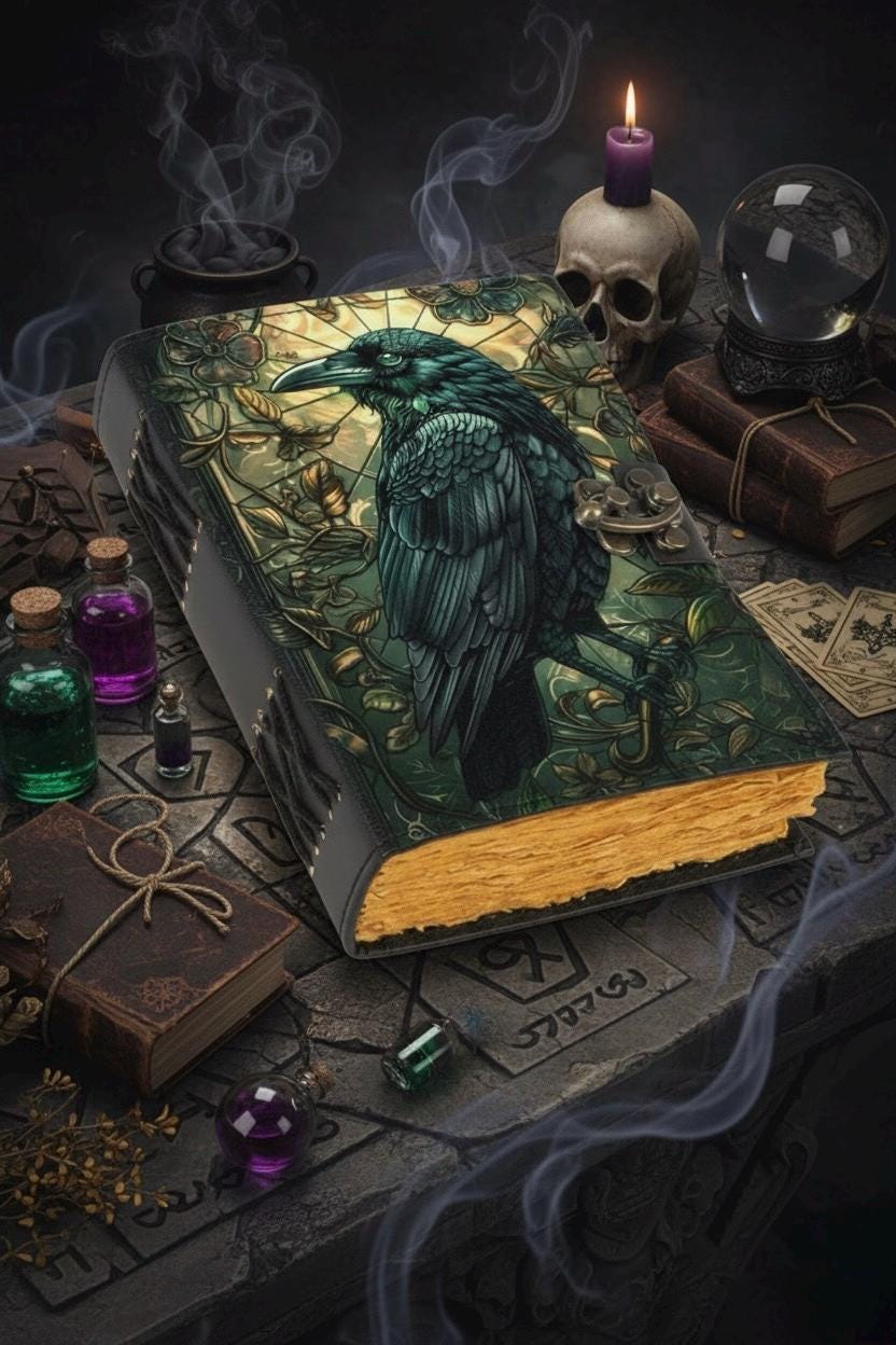 The Raven Leather Journal: Gothic Grimoire Book of Shadows Spell Book Witchcraft Leather Journal, Crow Magic  Journal Gift for Halloween