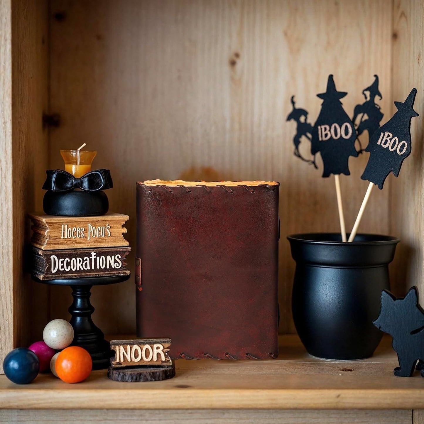 Hocus Pocus Book, Hocus Pocus Spooky Decor Gifts for Halloween, Spell Book of Shadows Grimoire Leather Journal Halloween Decorations Book