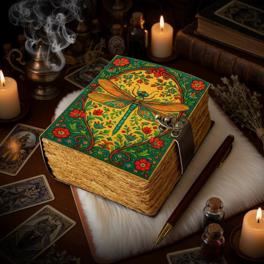 Dragonfly Leather Journal with Lock Handmade Vintage Writing Notebook Floral Diary, Sketchbook, Gift for Writers & Artists