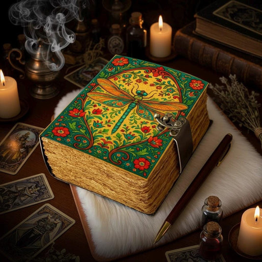 Dragonfly Leather Journal with Lock Handmade Vintage Writing Notebook Floral Diary, Sketchbook, Gift for Writers & Artists