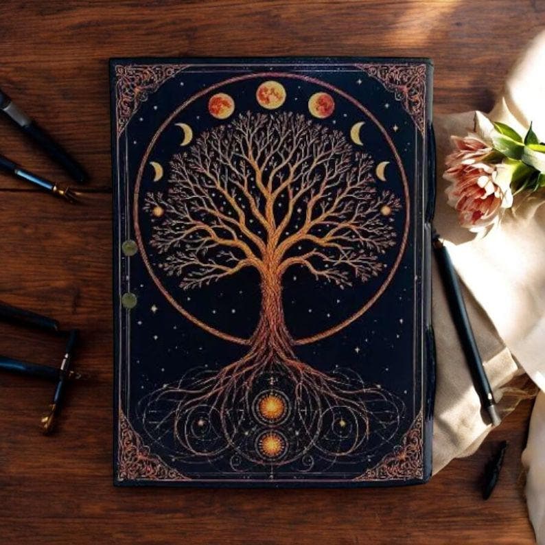 Tree of life Handmade Vintage leather journal Grimoire Blank Spell book of Shadow Birthday gift, Mother's day Gift Christmas Gift Halloween