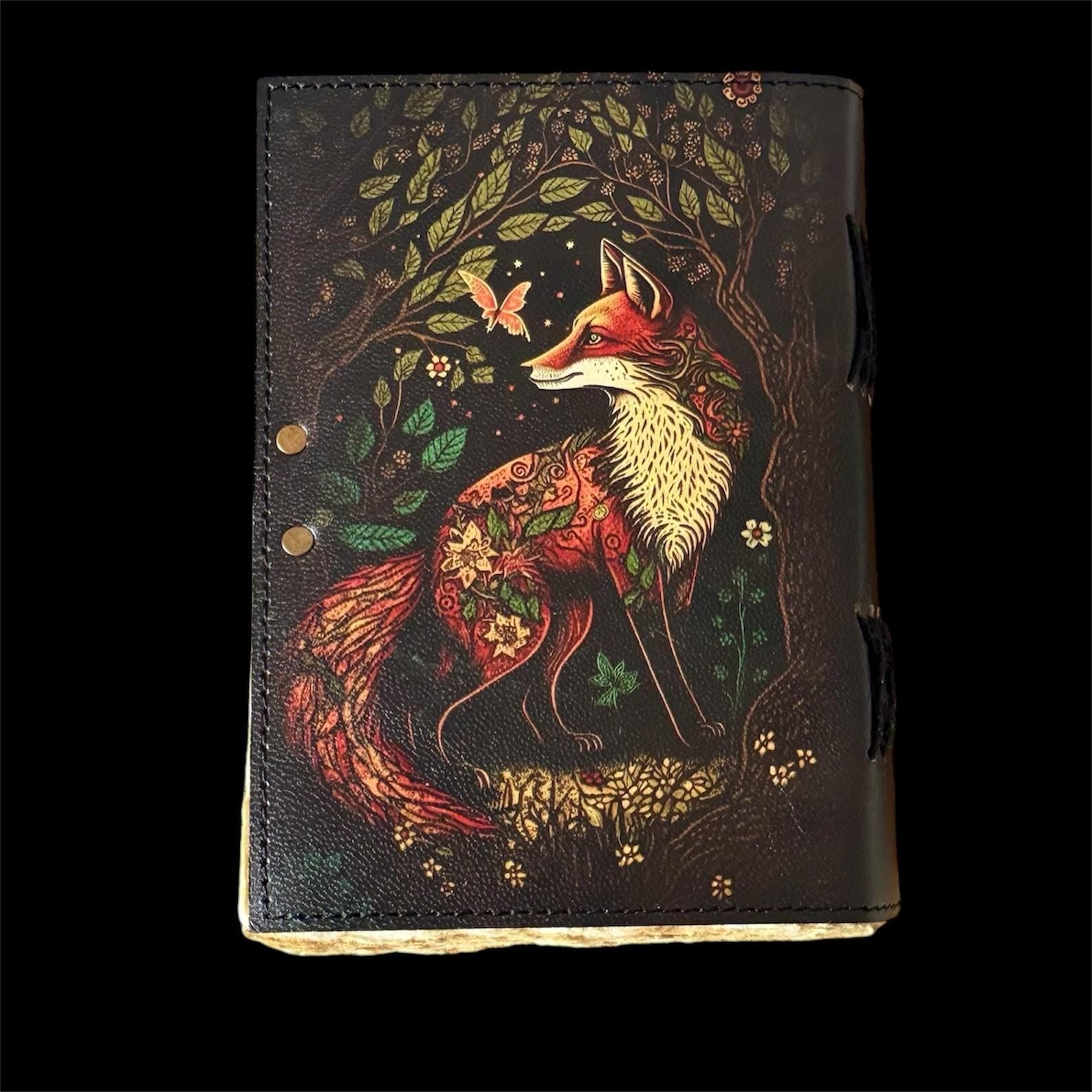 Handmade Fox Leather Journal: Vintage Grimoire Book of Shadows
