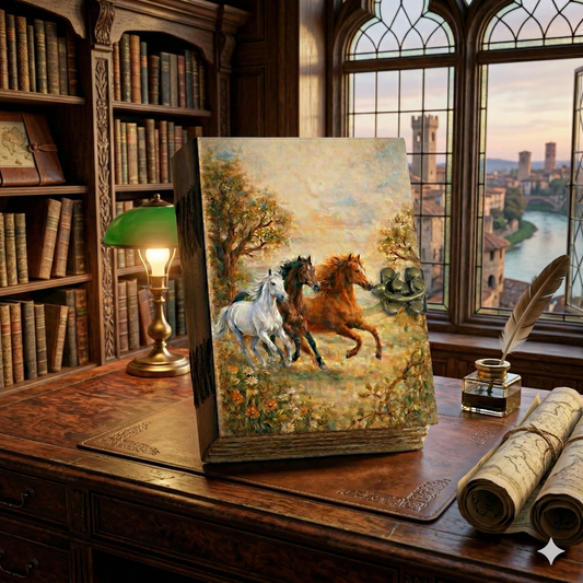 Handmade Leather Journal with Horse Design – Rustic Western Notebook, Vintage Writing Diary with Deckle Edge Paper, Cowboy Cowgirl Gift