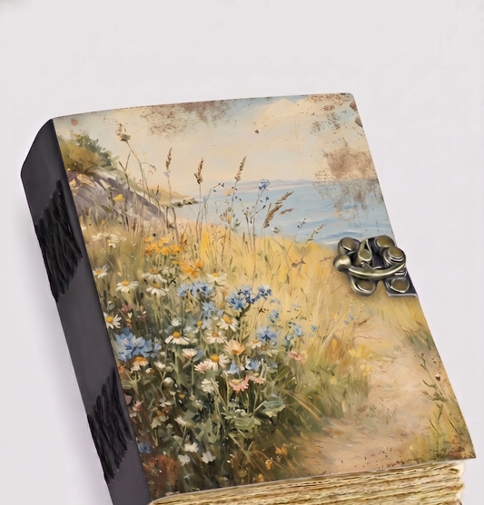 Wildflower Journal - Coastal Meadow Seaside Hardcover Notebook, Nature Landscape