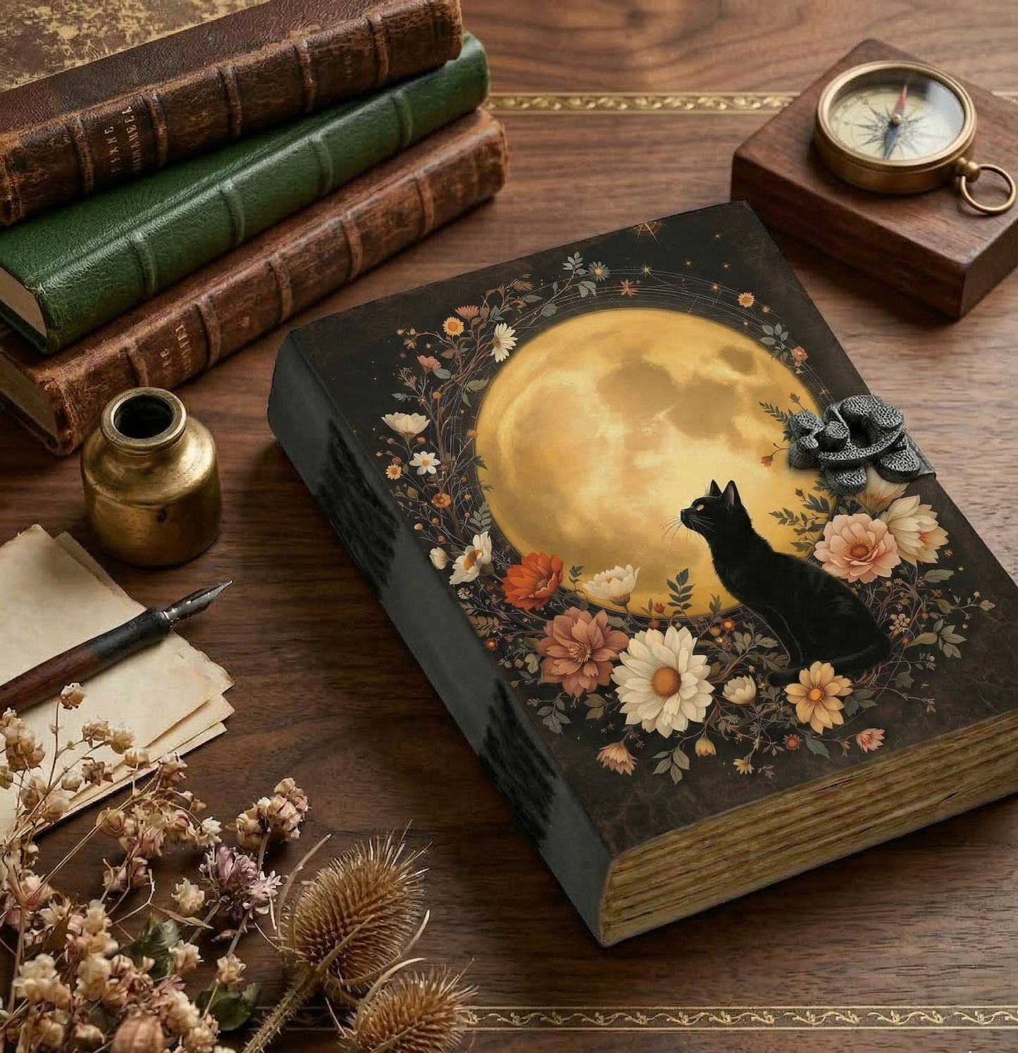 Cat and Moon leather Journal