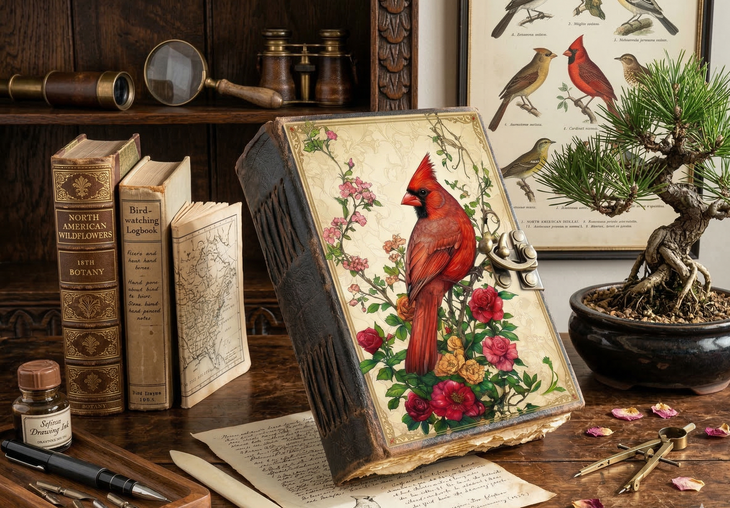 Cardinal leather Journal Bird Journal