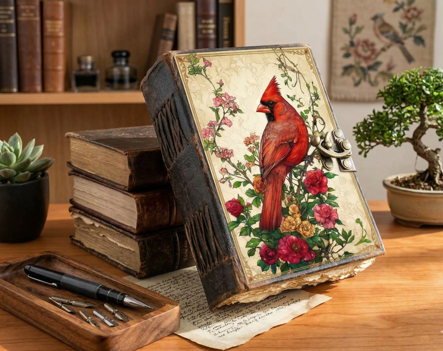 Cardinal leather Journal Bird Journal