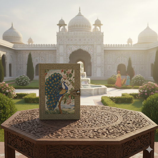 Peacock Leather Grimoire Journal Mughal Leather Journal