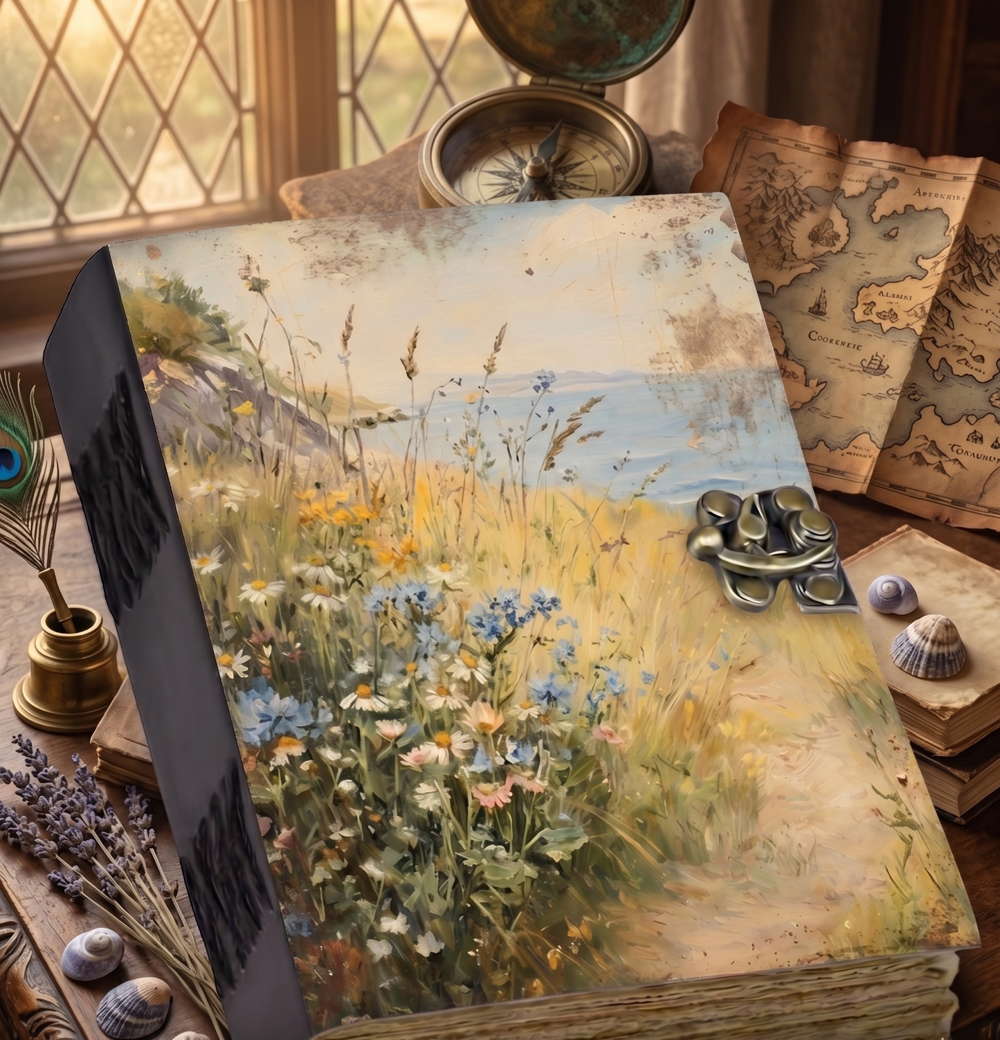 Wildflower Journal - Coastal Meadow Seaside Hardcover Notebook, Nature Landscape