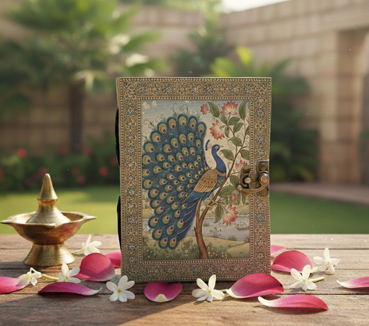 Peacock Leather Grimoire Journal Mughal Leather Journal