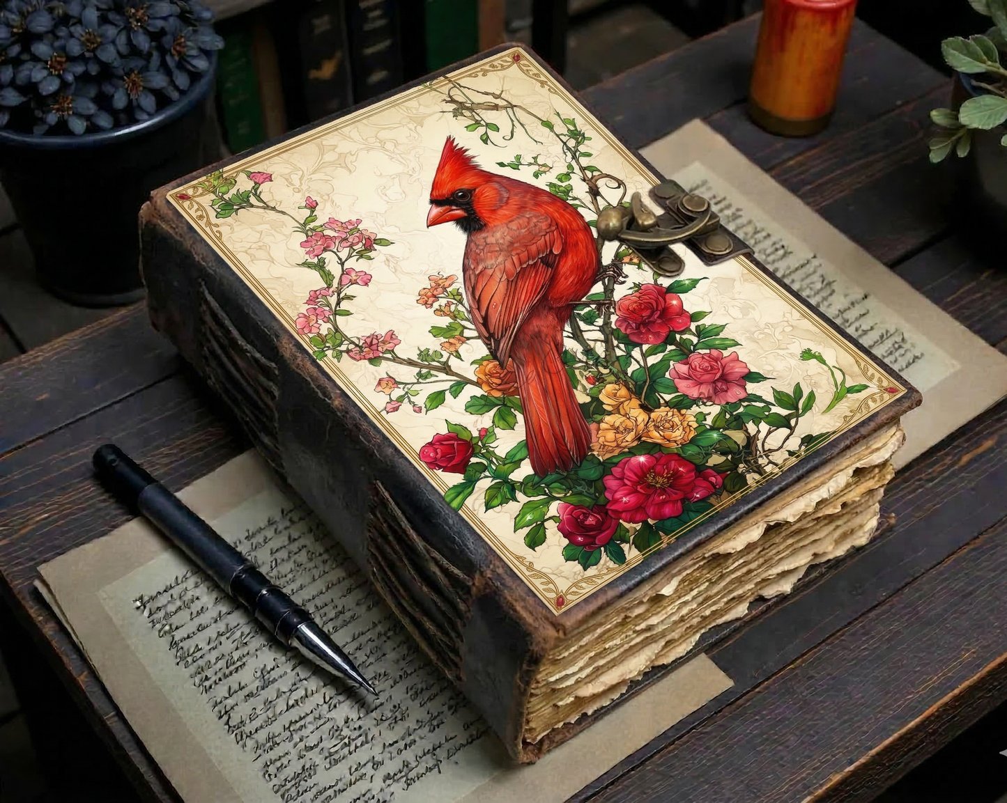 Cardinal leather Journal Bird Journal