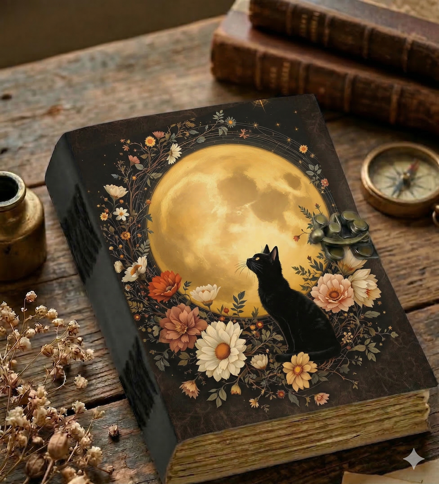 Cat and Moon leather Journal