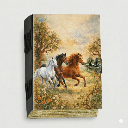 Handmade Leather Journal with Horse Design – Rustic Western Notebook, Vintage Writing Diary with Deckle Edge Paper, Cowboy Cowgirl Gift