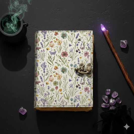 Handmade Leather Grimoire Book of Shadows  Witchcraft Spell Journal | Vintage Wiccan Pagan Gothic Floral Gifts