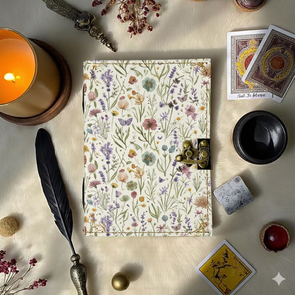 Handmade Leather Grimoire Book of Shadows  Witchcraft Spell Journal | Vintage Wiccan Pagan Gothic Floral Gifts