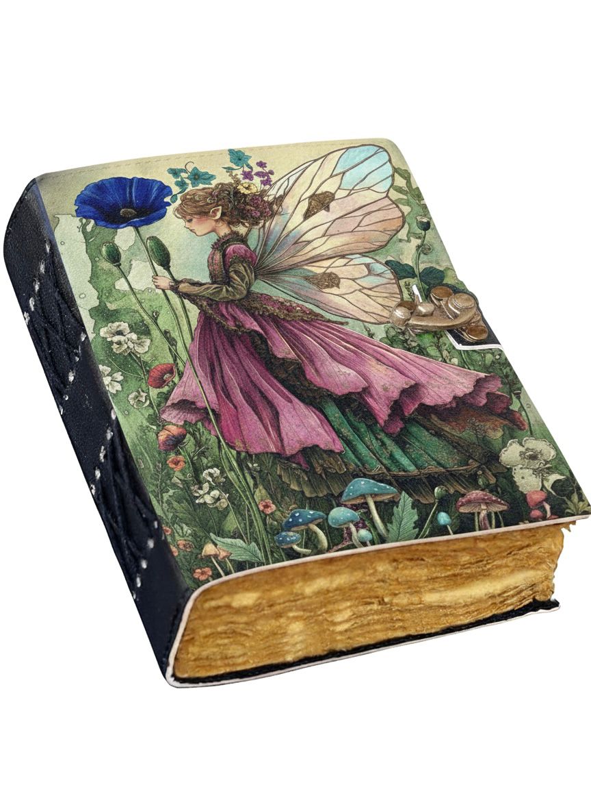 Fairy Leather Grimoire – Handmade Book of Shadows | Gothic Witchcraft Spell Journal | Wiccan Pagan Fairy Magic Gift